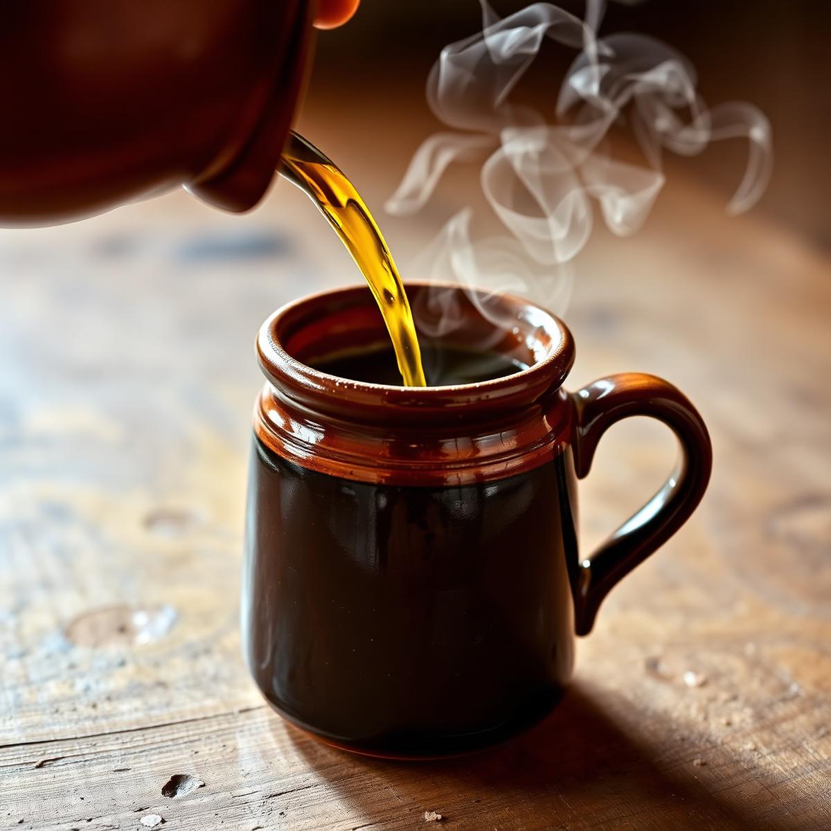 Café de olla servido en jarro de barro